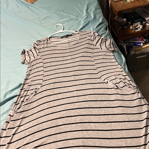 Gray and Black Striped Dress by Trendyland 2X maxi uneven hem. 21 in armpit - Picture 11 of 12